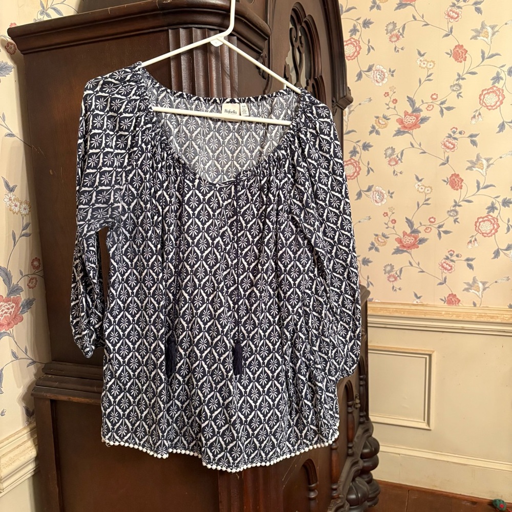 Cato Black and White Geometric Women's Blouse